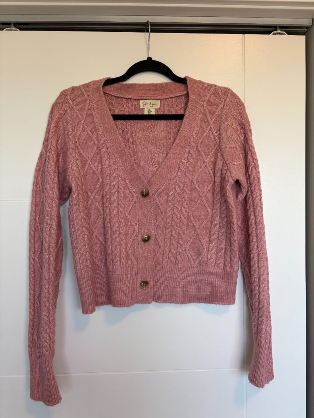 Jessica Simpson Cropped Cable Knit Cardigan Pink